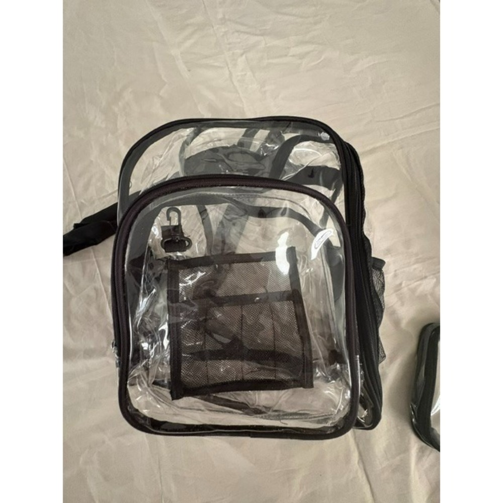 Clear Backpack See Through PVC Bookbags Stadium Approved Waterproof Mesh Pocket